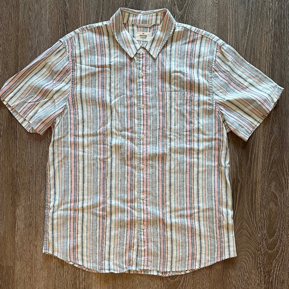 Marine Layer Striped Short Sleeve Button Up, Med/Large - Picture 1 of 4